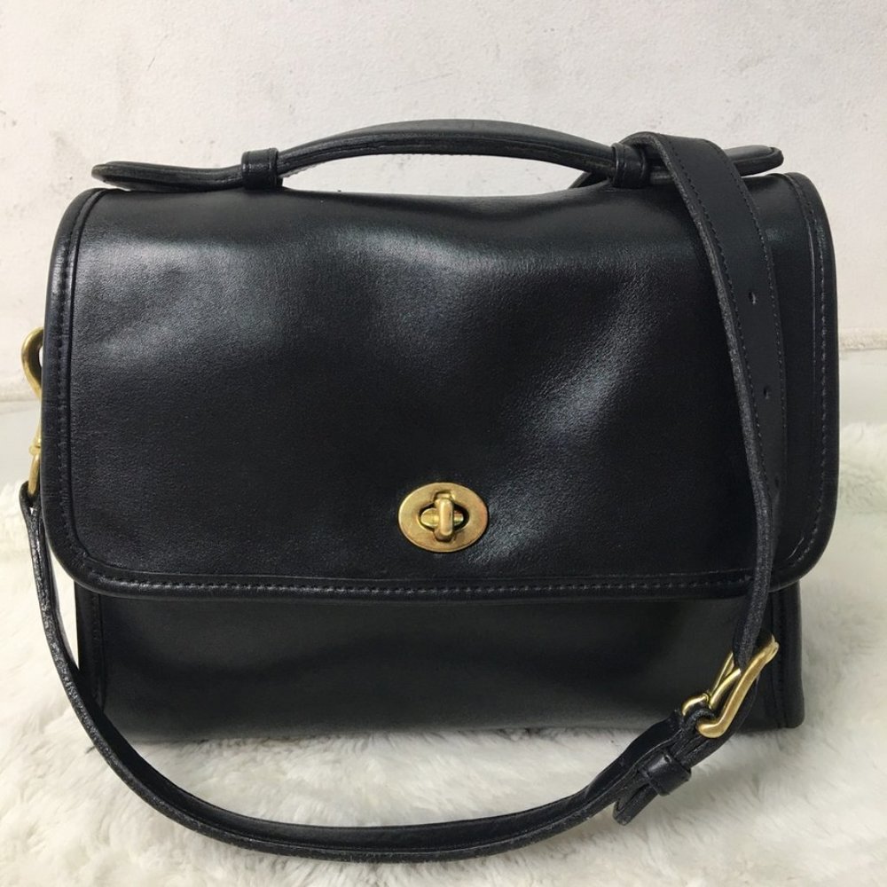 Vintage Coach Legacy Black Leather Court Bag Crossbody